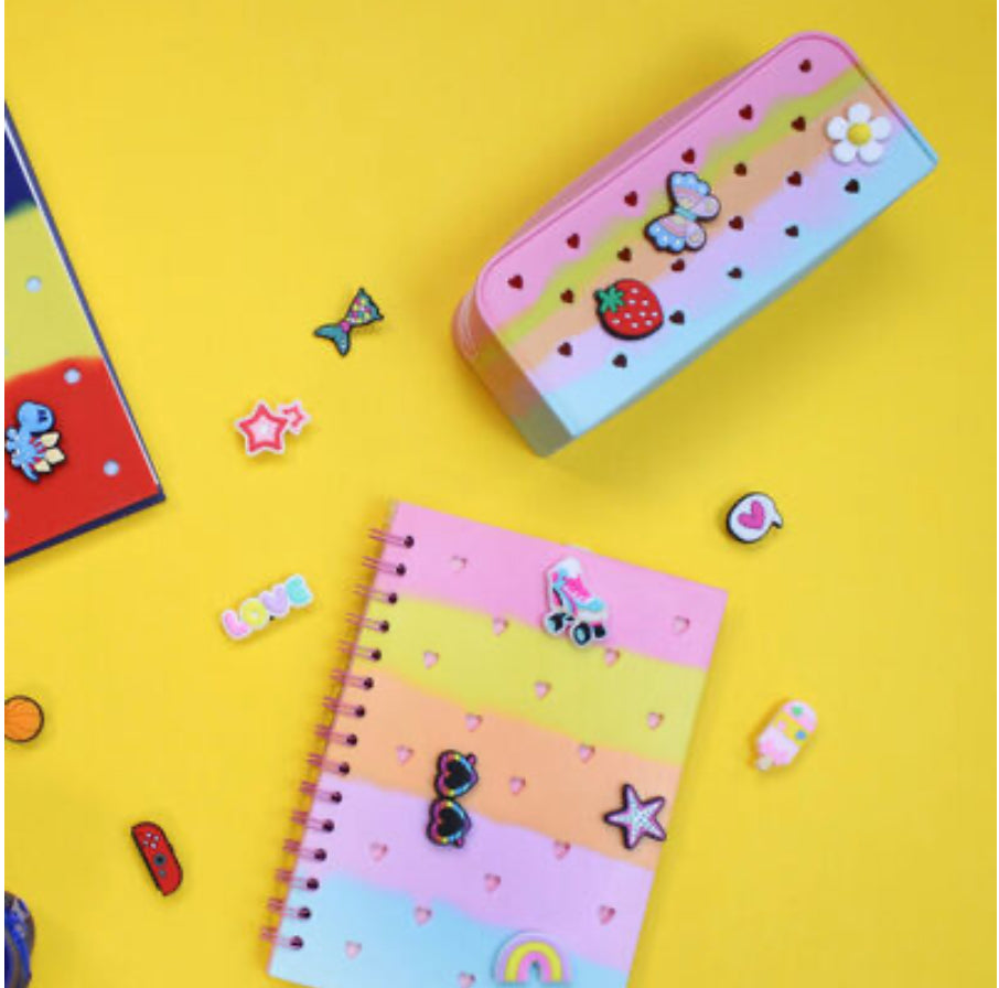 Backpack Croc Notebook with 6 Charms, Blue/ Pink