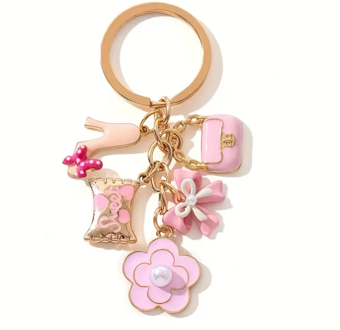 Pink Bag, Shoe, Flower, Purse & Bow Bag Keyring