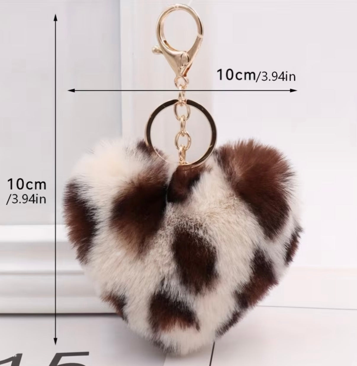 Fluffy Leopard Print Heart Keyring