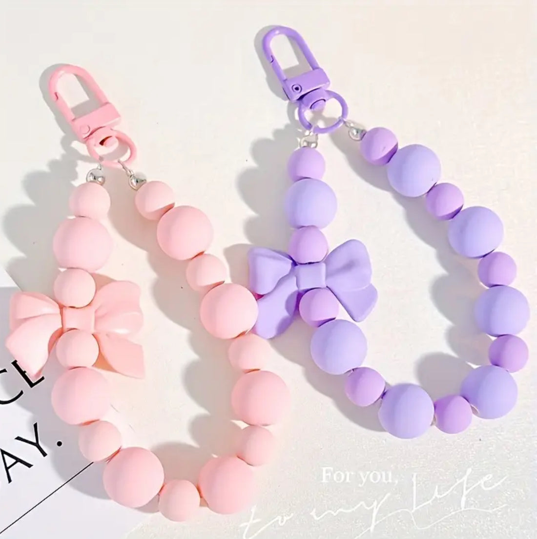 Shades of Pink & Purple Beaded Bag Chain Keyring