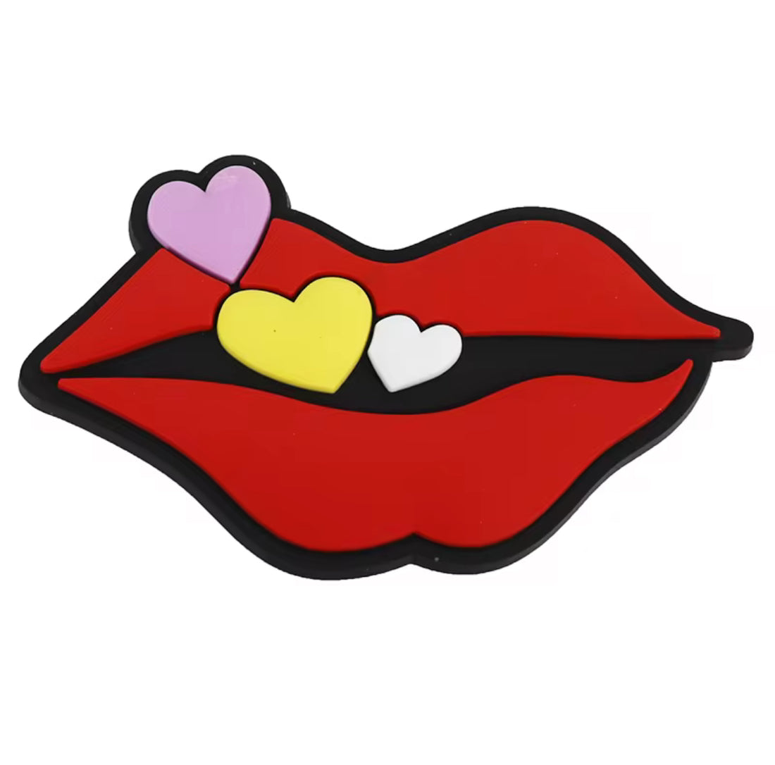 Red Lips Blowing Heart Kisses Charm