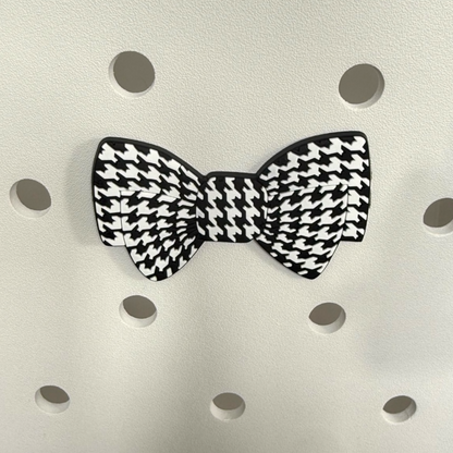 New! Black &amp; White Checked Bow Bag Charm