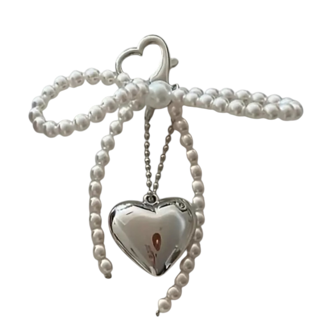 Pearl Bow & Silver Heart Bag Chain