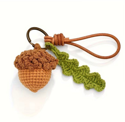 Handmade Knitted Acorn &amp; Autumn Leaf Bag Keyring