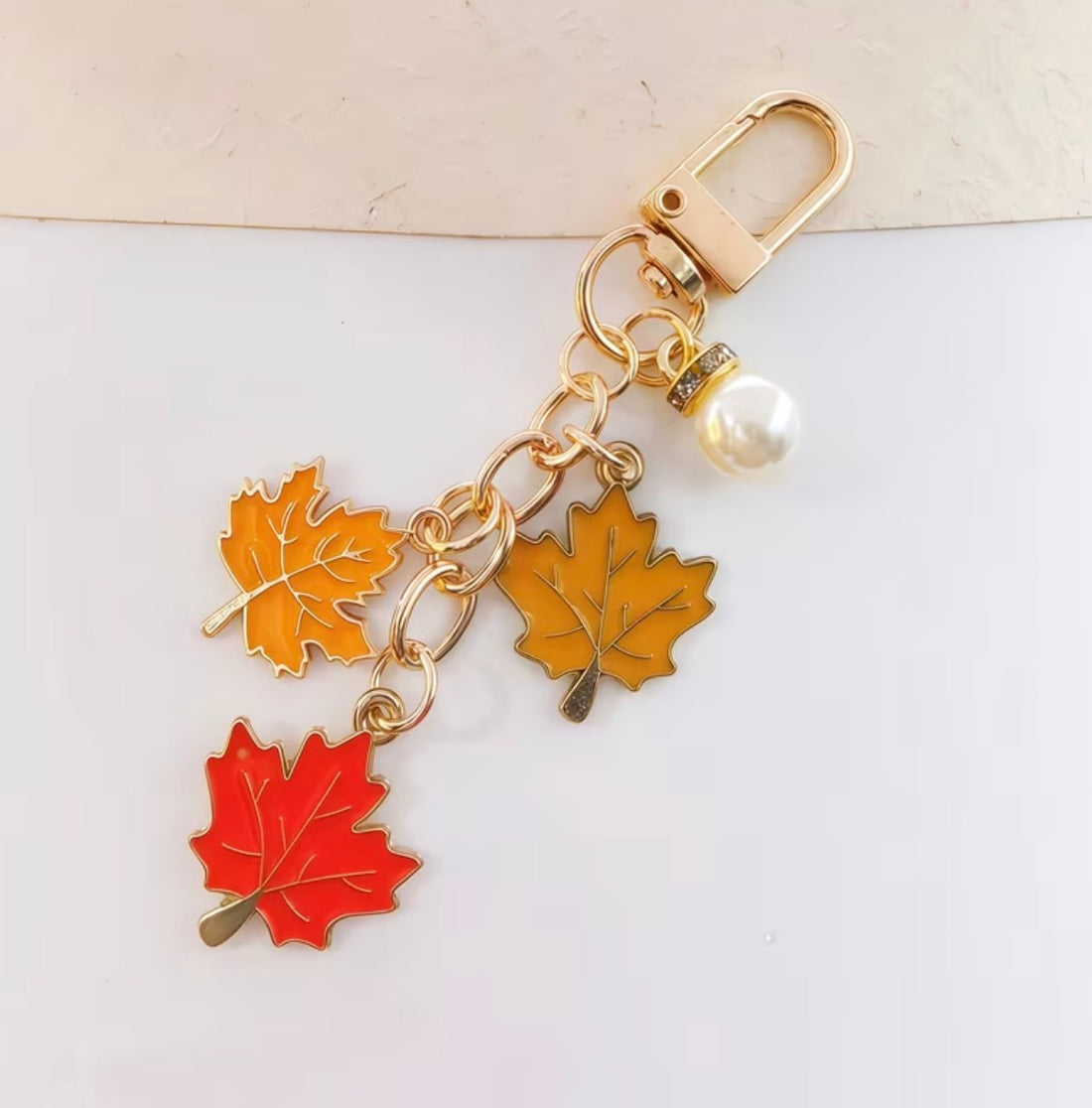 Autumn Coloured Leaves &amp; Little Pearl Bag Keyring