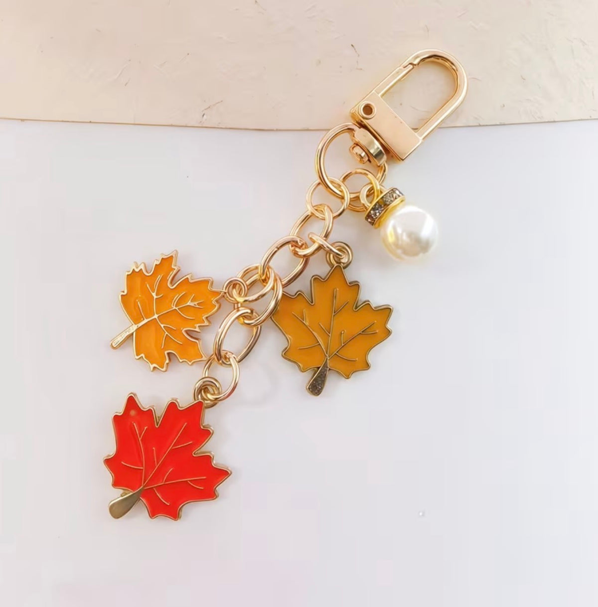 Autumn Coloured Leaves &amp; Little Pearl Bag Keyring