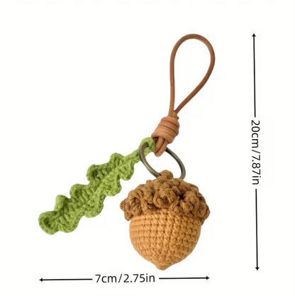 Handmade Knitted Acorn &amp; Autumn Leaf Bag Keyring