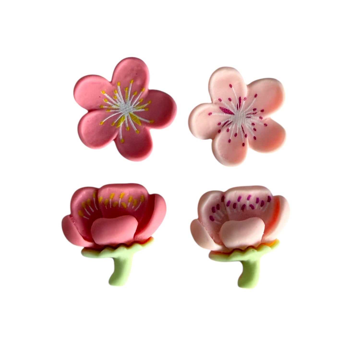 Pink Flower Charm Set of 4