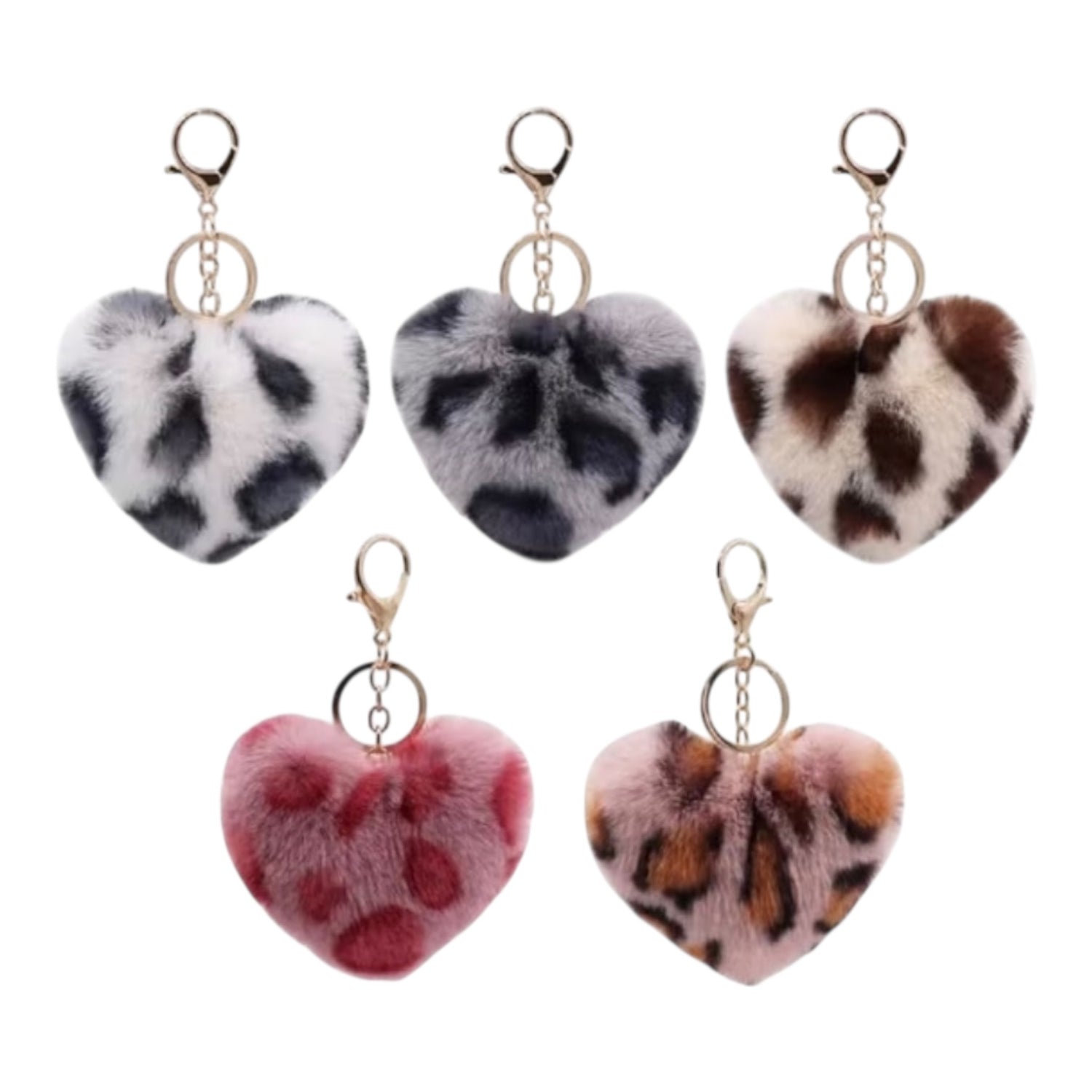 Fluffy Leopard Print Heart Keyring