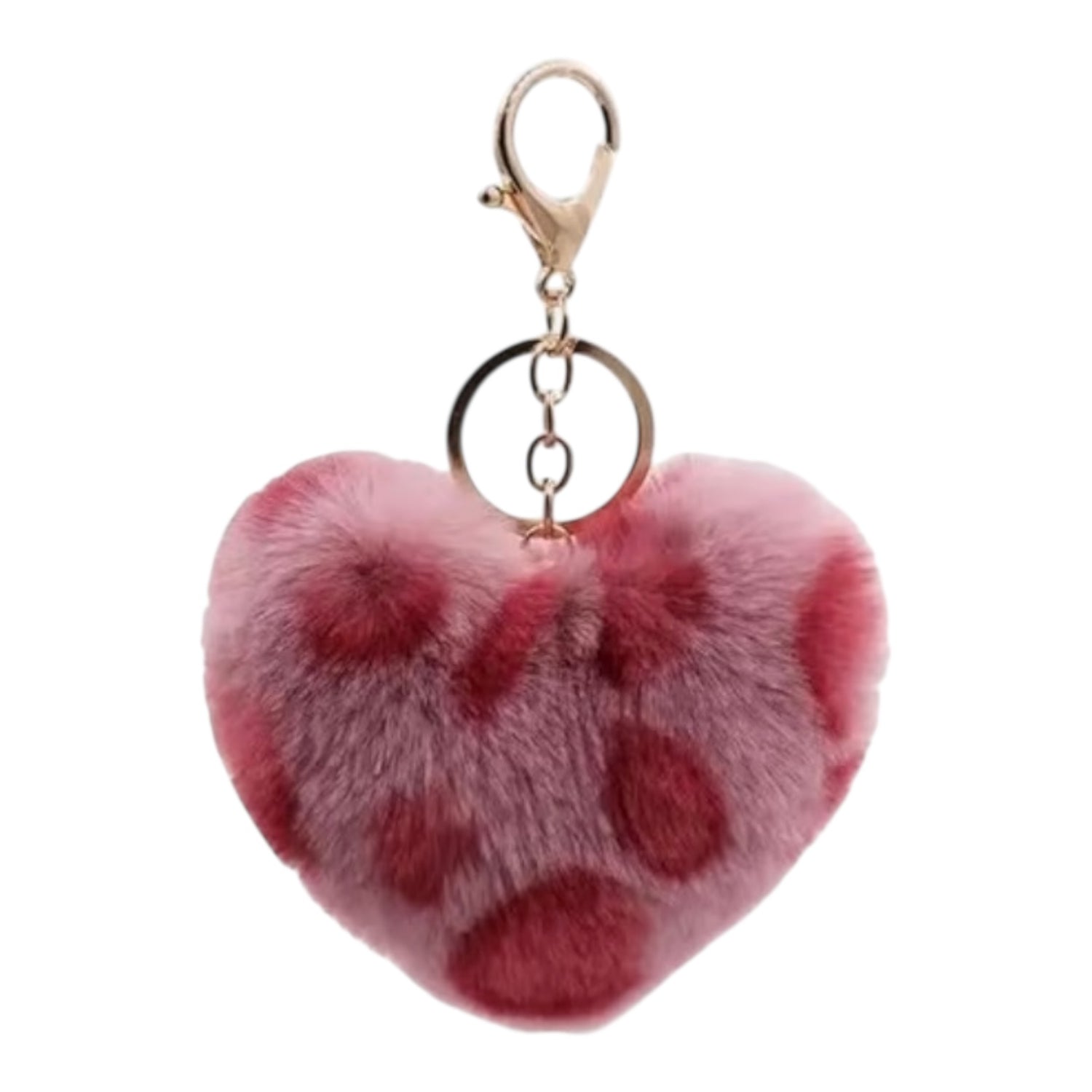 Fluffy Leopard Print Heart Keyring