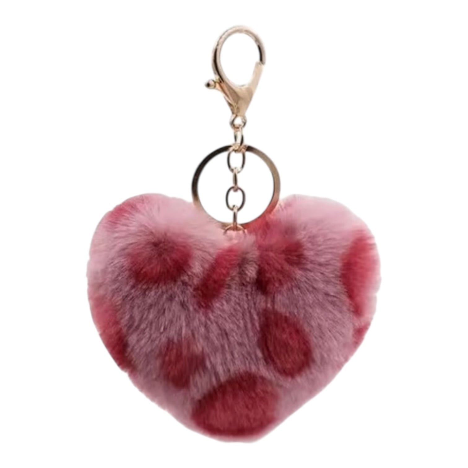 Fluffy Leopard Print Heart Keyring