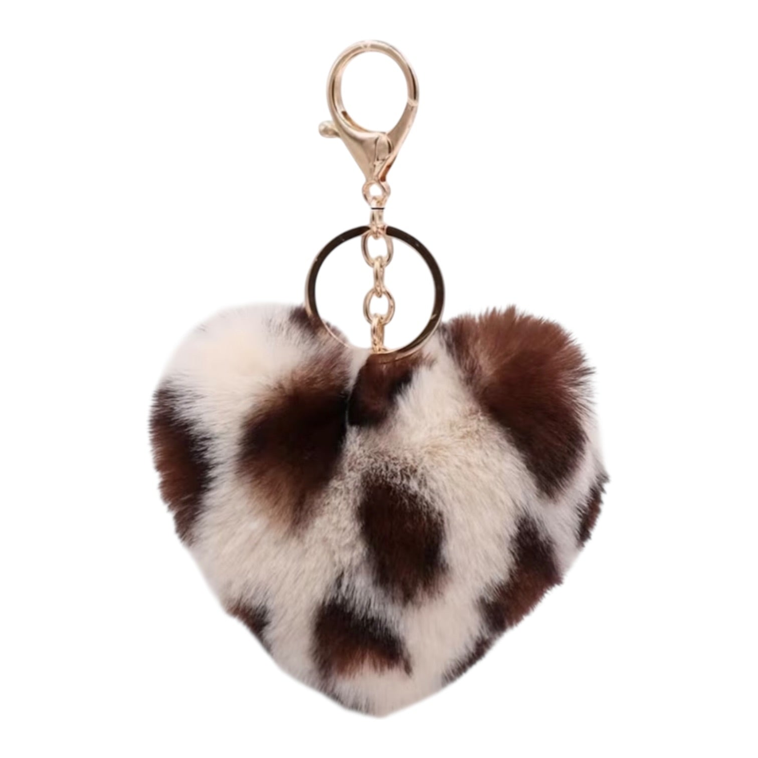 Fluffy Leopard Print Heart Keyring