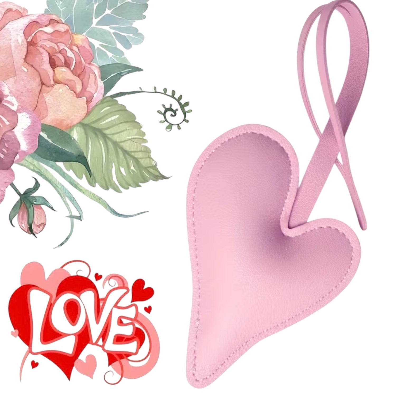 Pink Faux Leather Heart Bag Keyring