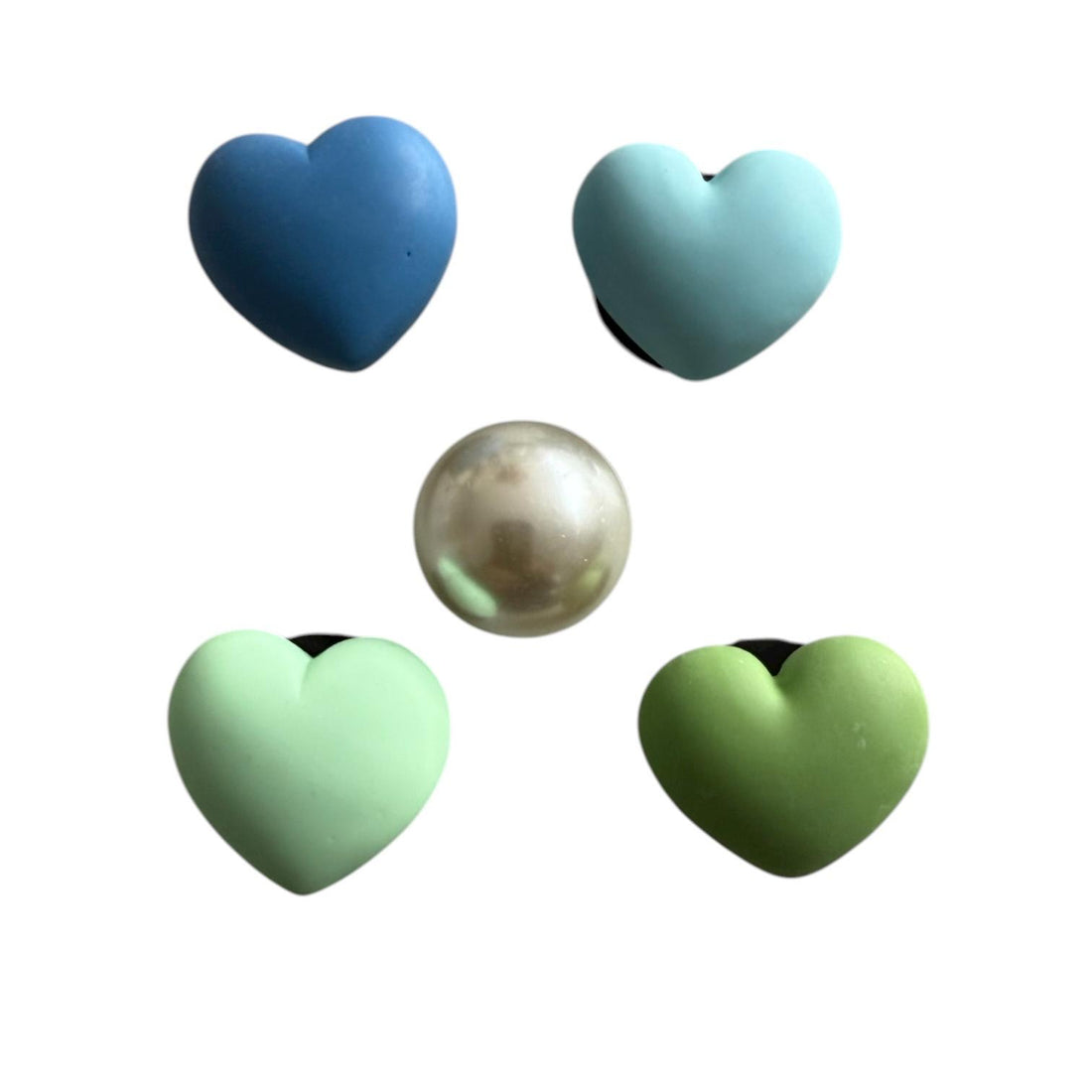 Set of 5 Green &amp; Blue Hearts &amp; Pearls