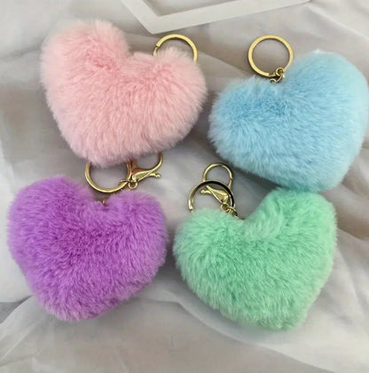 Large Heart Fluffy Faux Fur Keyring