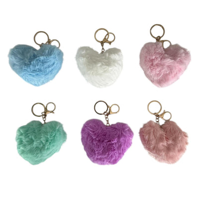 Large Heart Fluffy Faux Fur Keyring